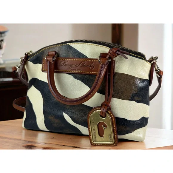 Dooney & Bourke Genuine Florentine Vacchetta Leather Satchel Zebra Print Bag - Picture 1 of 14
